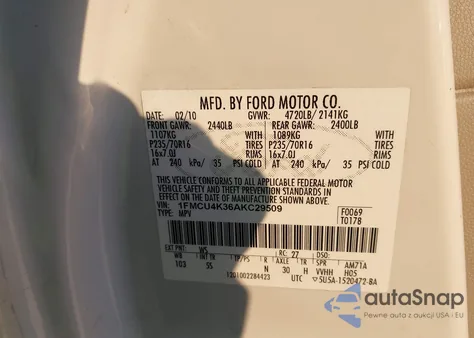 2010 Ford Escape Hybrid Limited z USA, uszkodzony, nr VIN 1FMCU4K36AKC29509